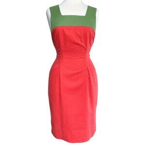 Laura Ashley | Dresses | Laura Ashley Vintage Color Block Midi Dress Womens  8 Linen Blend Orange Green | Poshmark